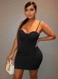 Black Sleeveless Cami Slinky Mini Bustier Dress