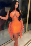 Orange Cut Out Halter Sleeveless Backless Fringed Cami Mini Dress