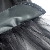 Black PU Leather Lace Strapless Ruffle Long Dress