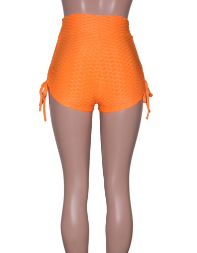Orange High Waist Drawstring Yoga Shorts