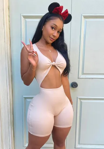 Nude Twist V-Neck Sleeveless Cut Out Slinky Rompers
