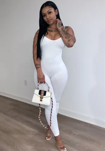 White Cami Sleeveless Backless Slim Fit Jumpsuit