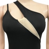 Black One Shoulder Sleeveless Irregular Maxi Dress