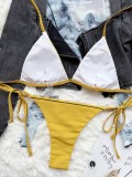 Yellow Backless High Cut Cami Halter Bikini Two Piece Set