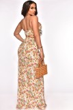 Floral Print Strapless Sleeveless Crop Top and Ruffle Long Skirt 2PCS Set