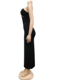 Black One Shoulder Sleeveless Irregular Maxi Dress