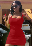 Red Sleeveless Square Neck Mini Tank Dress 