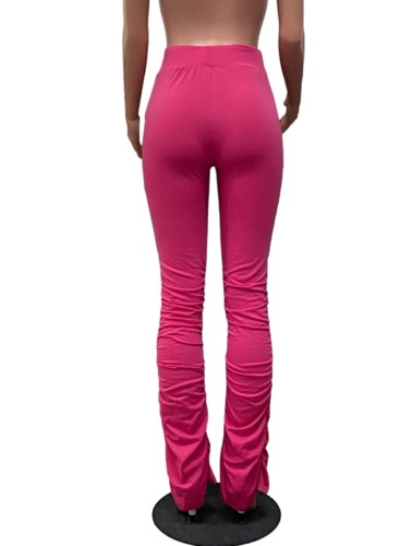 Pink High Waist Drawstring Zip Pocket Flare Trousers 