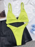 Green V-Neck Triangle Bra High Cut Cami Bikini Two Piece Set