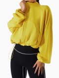 Yellow Turtleneck Long Sleeves Pockets Loose Jacket 