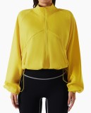 Yellow Turtleneck Long Sleeves Pockets Loose Jacket 