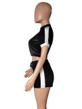 Black Velvet Zip Short Sleeves Crop Top and High Waist Shorts 2PCS Set