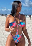 Floral Print Pink Halter Cami High Cut One Piece Swimsuit
