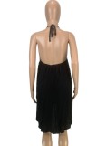 Plus Size Black Halter Sleeveless Cami Mini Loose Dress