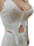 White Halter Sleeveless Irregular Top and High Waist Mini Skirt 2PCS Set