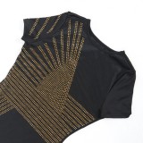 Black Rhinestone O-Neck Short Sleeves Mini Slinky Dress