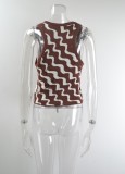 Wavy Stripes Print Brown Knitted Sleeveless Tank