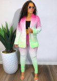 Tie Dye Print Turndown Collar Long Sleeves Blazer and Pants 2PCS Set