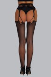 Black Lace Hollow Out Midi Waist Sheer Triangle Pantyhose