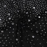Black Rhinestone Mesh See Through V-Neck Sleeveless Midi Dress