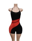 Black Cami Halter Red Patchwork Sleeveless Bodycon Rompers
