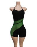 Black Cami Halter Green Patchwork Sleeveless Bodycon Rompers