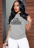 Letter Print Grey O-Neck Short Sleeves Tee