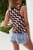 Wavy Stripes Print Brown Knitted Sleeveless Tank