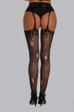 Black Lace Hollow Out Midi Waist Sheer Pantyhose