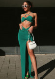 Green Halter Cami Bra and High Waist Silt Long Skirt 2PCS Set