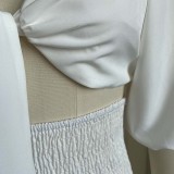 Plus Size White Half Sleeve Tie Crop Top and High Waist Loose Pants 2PCS Set