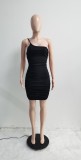 Black One Shoulder Sleeveless Cami Mini Slinky Dress