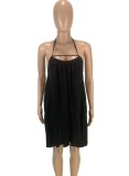 Plus Size Black Halter Sleeveless Cami Mini Loose Dress