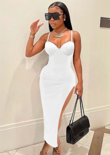 White Cami Sleeveless Side Slit Bodycon Maxi Dress