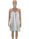 Plus Size White Halter Sleeveless Cami Mini Loose Dress