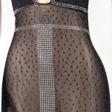 Black Rhinestone Turtleneck Cut Out Sleeveless Mermaid Maxi Dress