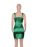 Green Silk V-Neck Sleeveless Cami Mini Slinky Dress