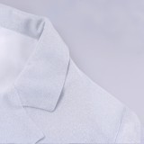 Sparkly White Turndown Collar Long Sleeves  Blazer