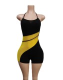 Black Cami Halter Yellow Patchwork Sleeveless Bodycon Rompers