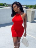 Red Cami Halter Sleeveless Backless Sheath Rompers