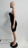 Black One Shoulder Sleeveless Cami Mini Slinky Dress