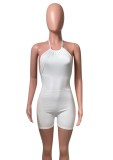 White Cami Halter Sleeveless Backless Sheath Rompers