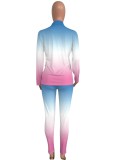 Tie Dye Print Turndown Collar Long Sleeves Blazer and Pants 2PCS Set