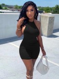 Black Cami Halter Sleeveless Backless Sheath Rompers