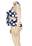 Plus Size Dot Print Black Cami Halter Bikini Two Piece Set