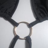 Black Underwire Cami Lace Up Halter Bikini Two Piece Set