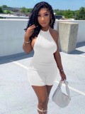 White Cami Halter Sleeveless Backless Sheath Rompers