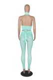 Green Bandage Crop Top and See Through High Waist Pants with Pantie 3PCS Sets