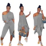 Gray Leisure Two Piece Shorts Set