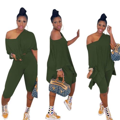 Green Leisure Two Piece Shorts Set